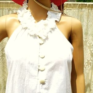 Cotton Racerback Ruffle White Shirt Size Small